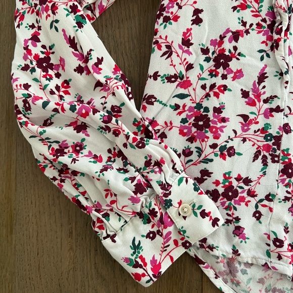 J. Crew White and Pink Long Sleeve Floral Ruffle Top - Picture 6 of 8